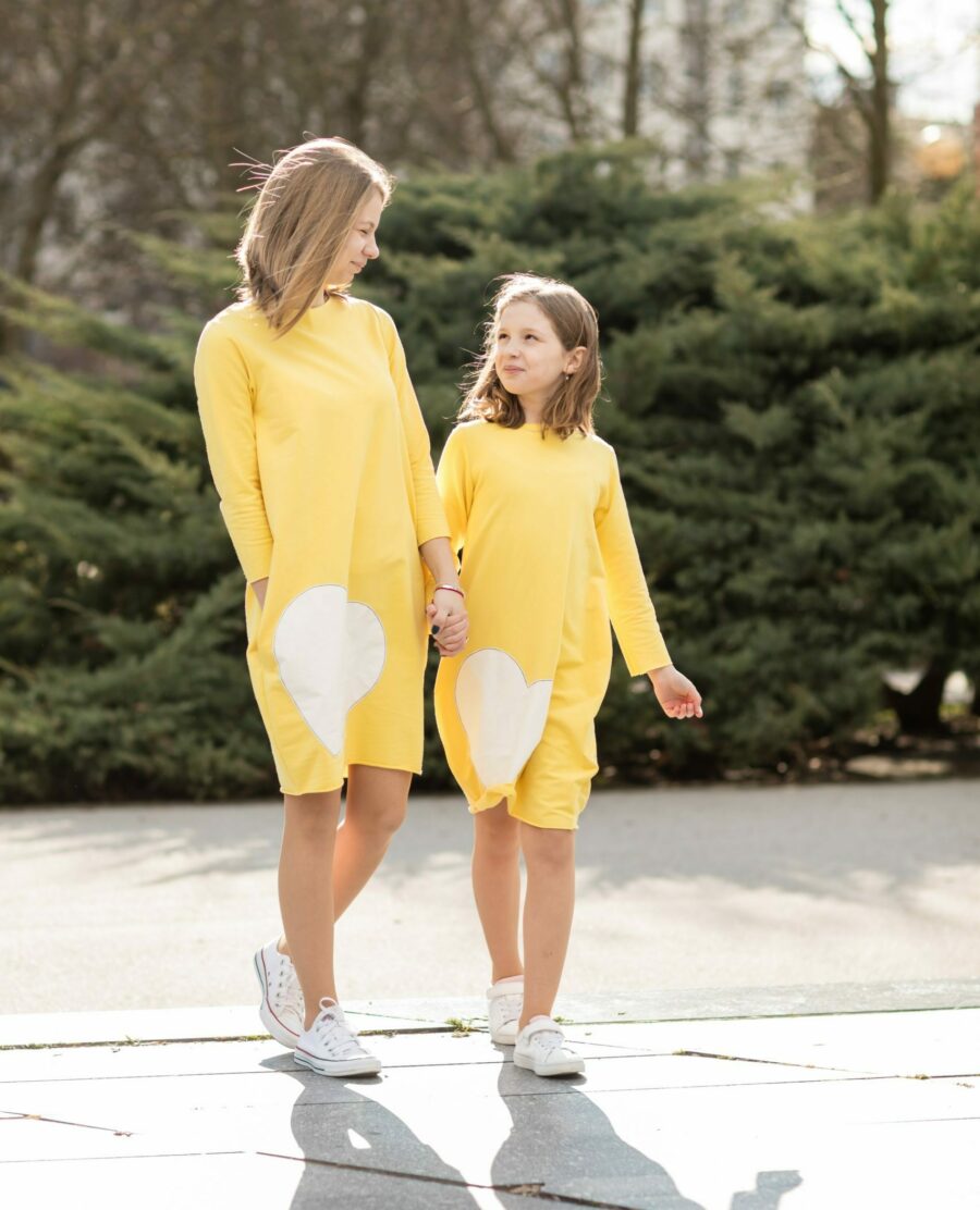 teplákové šaty mama a dcéra žlté